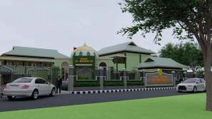 Render gerbang dan pagar depan pondok pesantren dari jalan